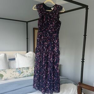 J. Crew Navy Floral Maxi Dress with Pink Accents